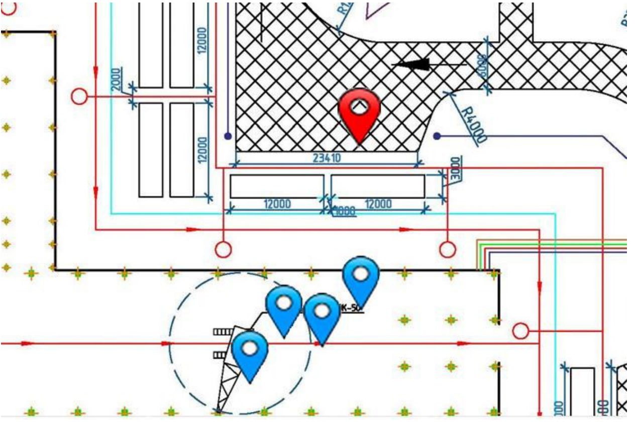Precise positioning on a workshop plan: worker and vehicle tags accurate to one meter