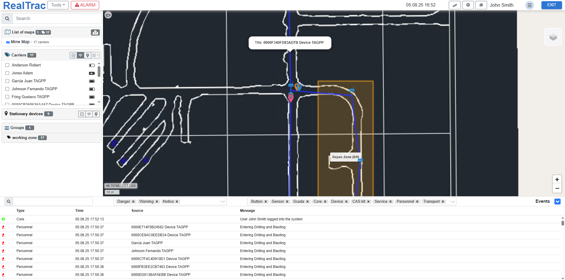 Screenshot RealTrac 4.4 UG mine